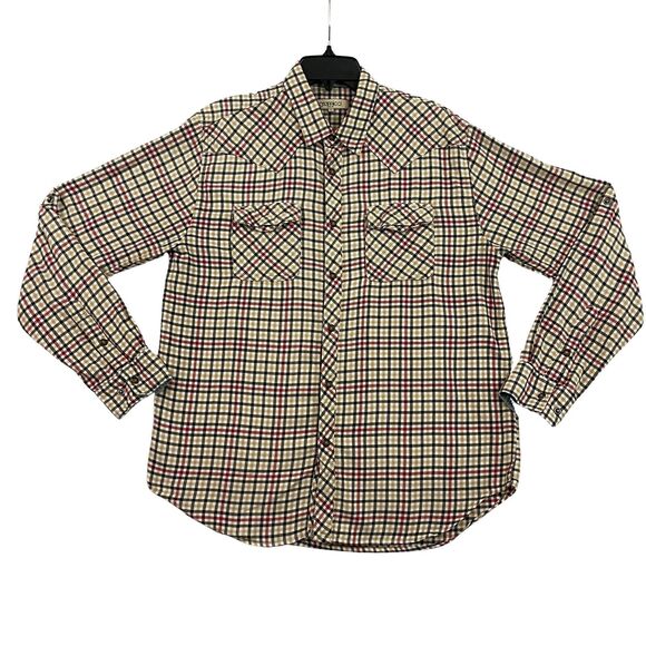 Western Flannel Shirt Mens Sz L Check Plaid Roll Tab Snap Button Up Gramicci VTG - Picture 1 of 16